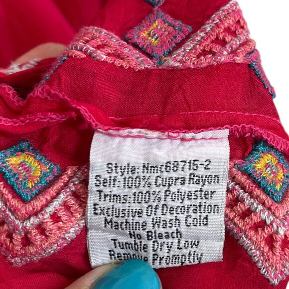 Johnny Was Vanessa Blouse Small Pink Embroidered Long Sleeve Tunic Boho Luxe - Picture 5 of 6